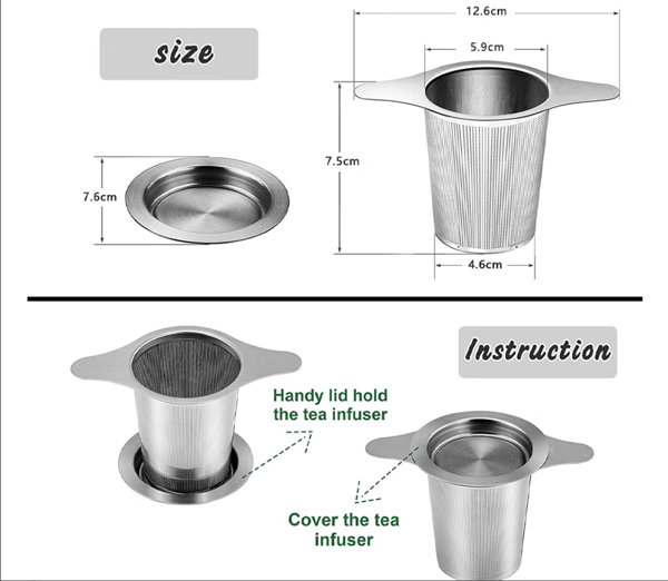 Tefilter, 2 stk fine hull teinfuser laget av 304 rustfritt stål