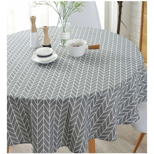 Round Cotton Linen Twill Tablecloth, Dustproof, Durable for Home, Kitchen, Dining, Decor, Grey 90 cm grey 90cm