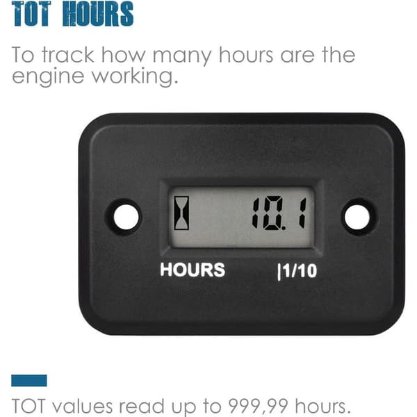 Digital Inductive Hour Meter, for Maintenance, Waterproof Design for Lawn Mowers, Chainsaws, Motorcycles, Snow Blowers