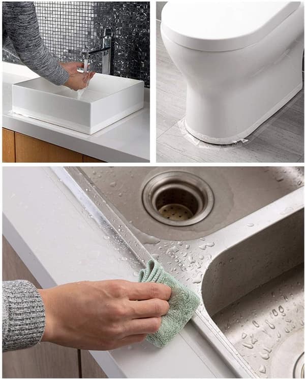 PVC Kitchen Corner Waterproof Strip, 3m x 5cm, Self-Adhesive Sealing Tape, 2 Pcs Transparent