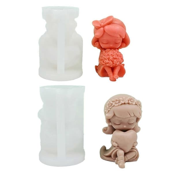 2 ST 3D Rose Hjerteformet Pige Lys Silikoneform DIY Rose Pige Håndlavet Duftlys Gips Res