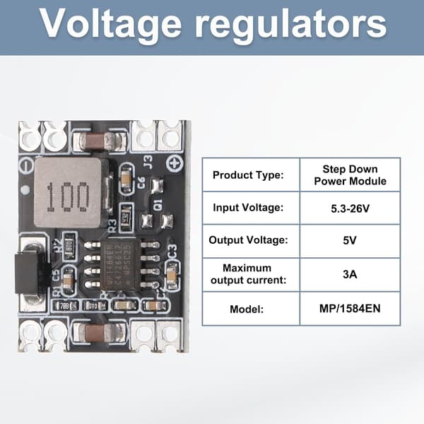 DC-DC Buck Converter Spændingsregulator Step Down Strømmodul MP/1584EN 5.3-26V til 5V 3A til Justeringstransformere 8 stk. Silver