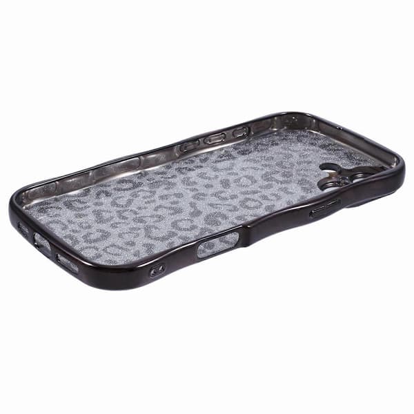 Deksel til iPhone 16 Curly Frame TPU Mobildeksel Leopardtrykk Glitter-Svart