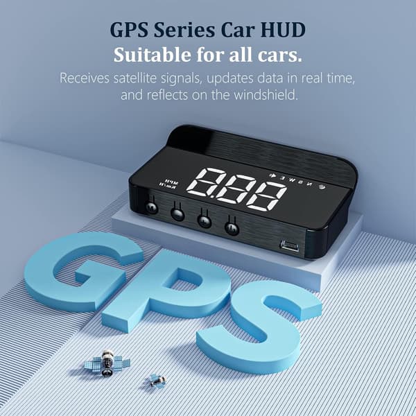 Integrated Head-Up Display (HUD) for Vehicles with GPS Speedometer, Compatible with All Vehicle Models.