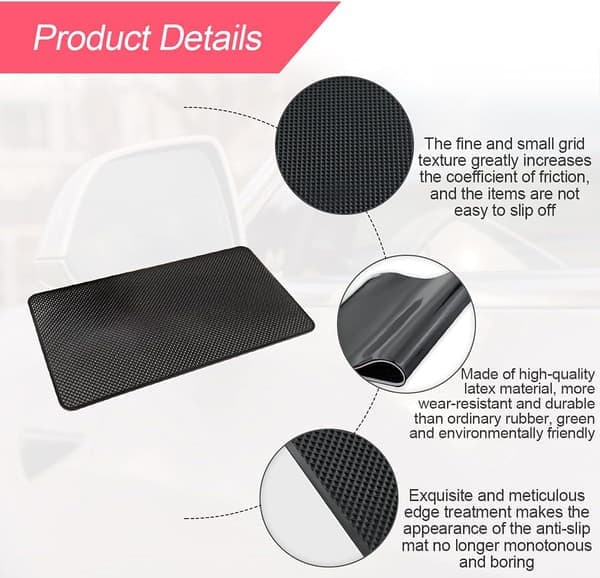 Non-slip mat for car dashboard, 27 x 15 cm, universal non-slip mat for car dashboard. [Ho]