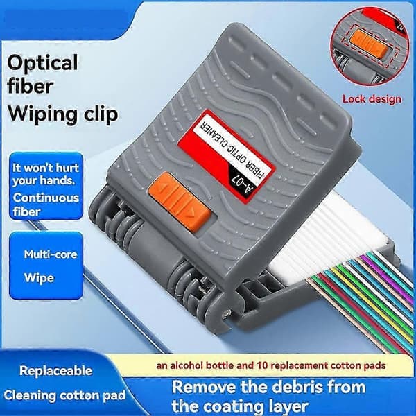 Fiber Optic Cleaning Clamp, Fiber Optic Core Cleaning Tool with Cleaning Cotton and Empty Ethanol Bottle Gray Gray