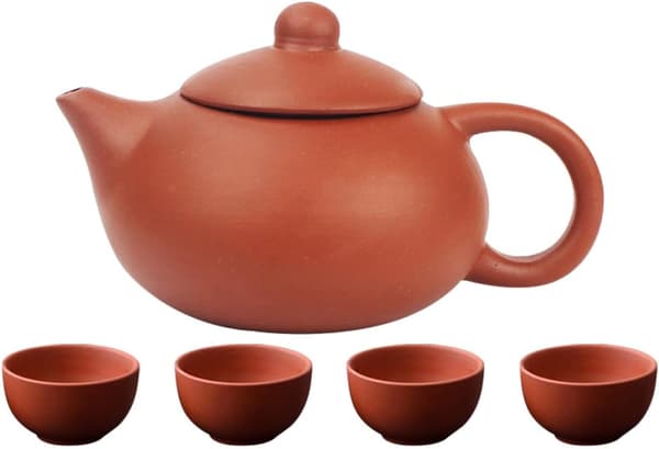 Handmade Antique Purple Clay Teapot with 4 Cups, Ceramic Pu-erh Tea Brewing Pot