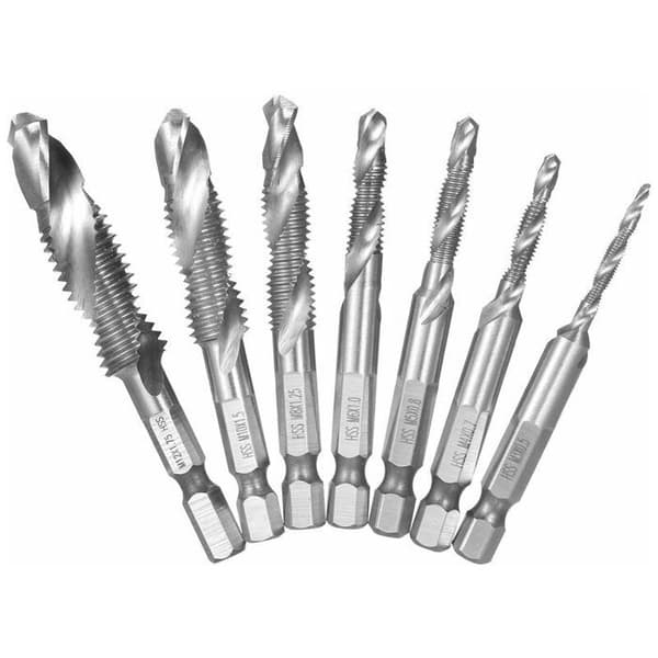 Tap Drill - 7 HSS Taps/Drills M3-M12 - 1/4\" Hex Shank - Quick Change - Metal