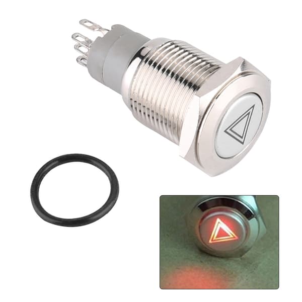 New 16mm Universal Red LED Car Emergency Warning Light Push Button On/Off Switch