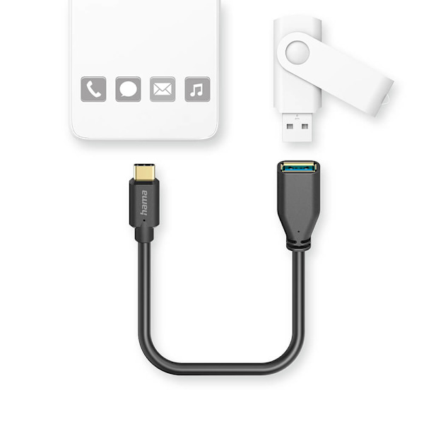 Adapterkabel USB OTG USB-C til USB-A Sort Svart