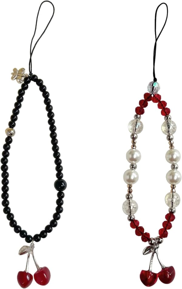 2 STK Kirsebærperle Telefon Charms 2 STK Sort Black Cherry