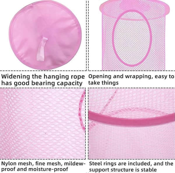 Hanging Net Storage, 2-pack Foldable Hanging Toy Storage, 4 Compartments Foldable Hanging Storage Basket Teddy Storage Net pink pink