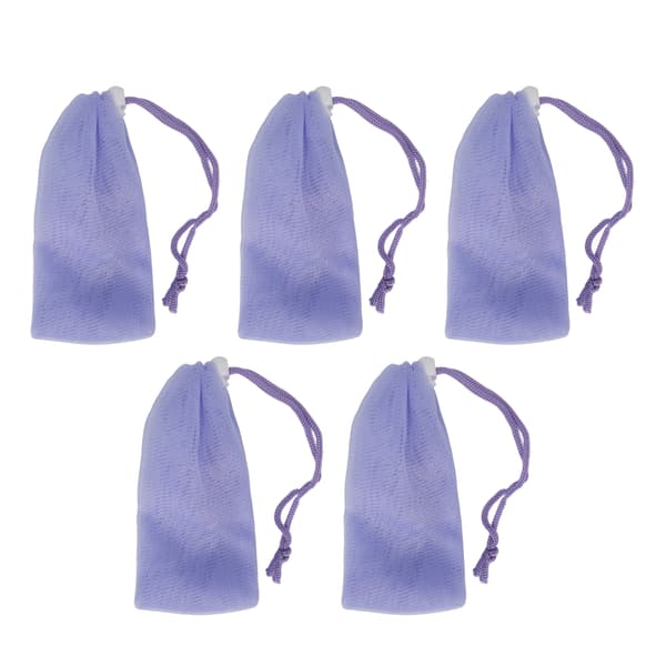 5 Mesh Soap Bag Purple Bubble Foam Net with Drawstring for Body and Face Cleansing