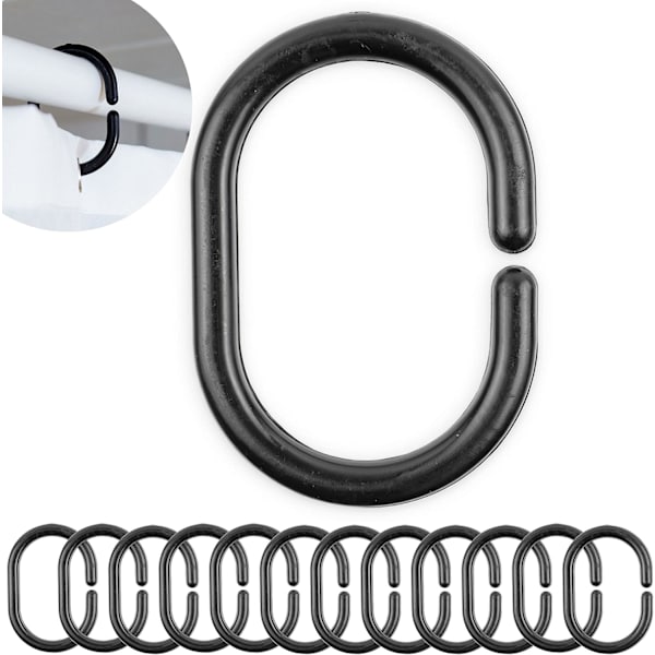 Svarta duschdraperiringar, 12-pack, diameter 4,6 x 2,9 cm, fo