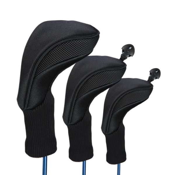 3X Golfkøllehovedbeskyttersæt til Driver & Fairway Woods Lang Hals Sort Design