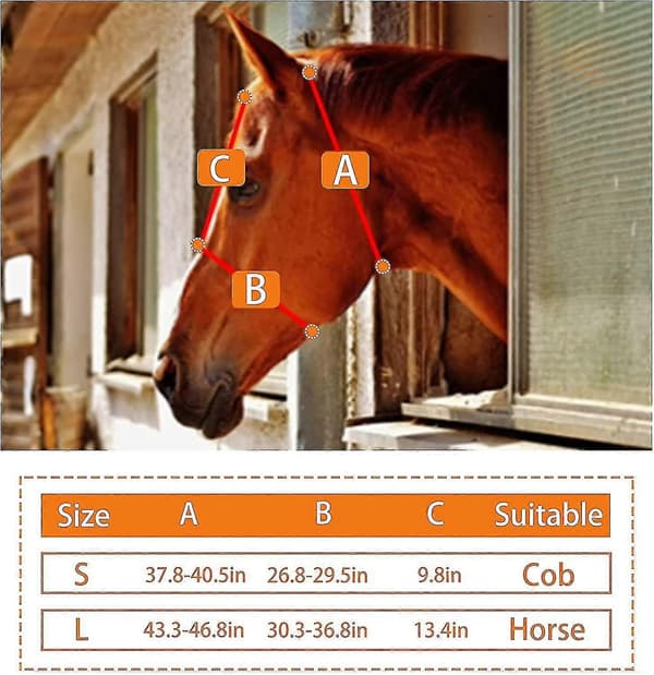 Horse Fly Mask with UV Protection, Ears, Forelock Hole, Reflective Trim, Stretchy Breathable Fine Mesh Fabric, Eye Darts and Hook and Loop Closure