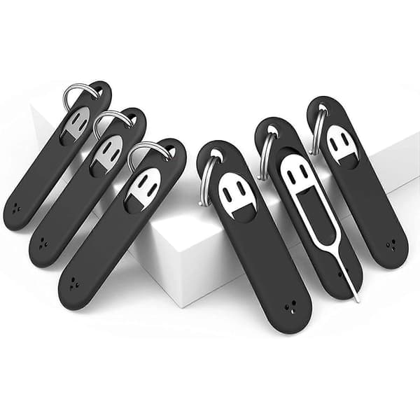 12 pcs SIM Card Removal Tool - SIM Card Tray Pin Ejector Tool Needle Opener Ejector, with Detachable Keychain, Black Black Svart