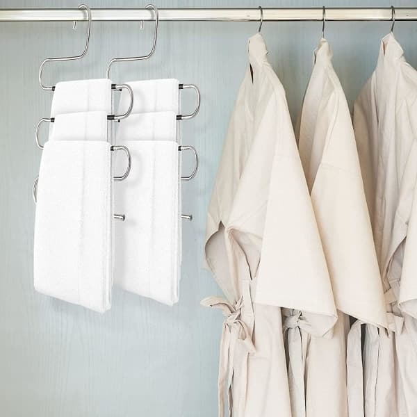 4 Pcs Multiple Pants Hangers Trousers Hanger 5-Layer Non-Slip Metal S-Shape Magic Hangers Space Saving Organizer for Ties Skirts Towels