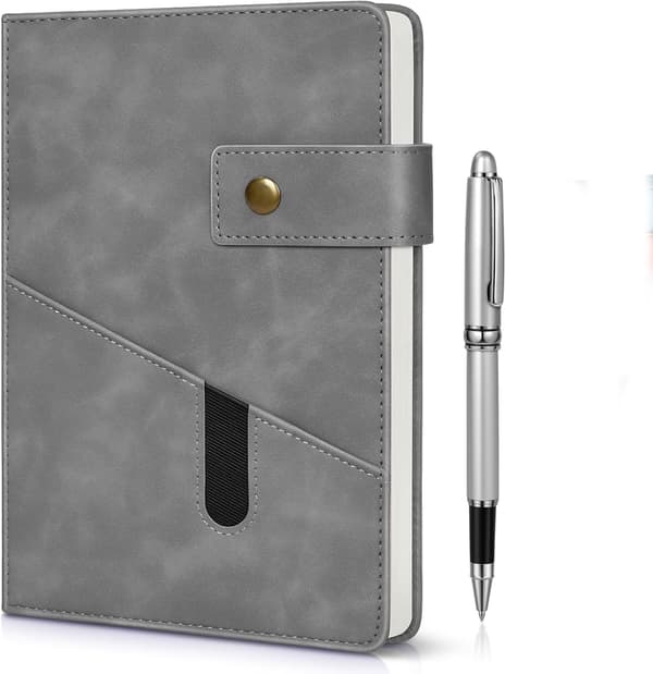 A5 Lined Leather Notebook Hardcover Journal With Pen Personal Diary For Students And Office Use Black 15 x 21 cm