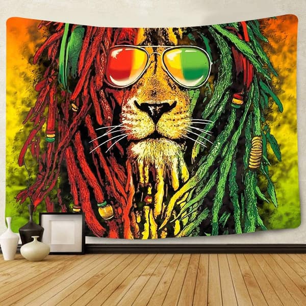 Dekorativ väggbonad för sovrum - Reggae Rasta Jamaica Lejon