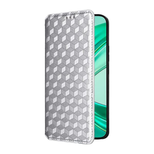 Til Honor X8c 4G Etui Pung Diamantpræget Læder Telefoncover - Sølv