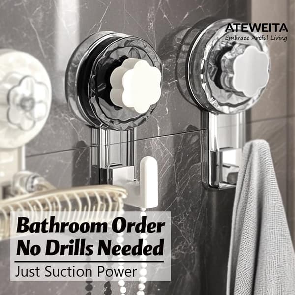 Bathroom Towel Hook, Extra Strong Reusable Suction Cup Hooks for Bathroom, Kitchen, Camping and Car (Clear+White, 11.2*6.2*4.3cm*2)