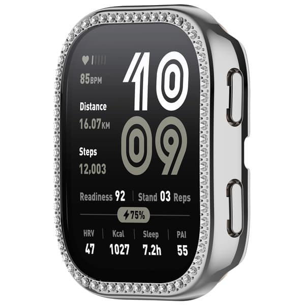 Protective Silver PC Frame Compatible with Amazfit Bip6 (A2435) with Single Row of Crystals Silver Silver Silver