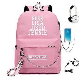 Sort Rosa Trykt USB Genopladelig Rygsæk Casual Studerende Skoletaske (Pink 1)[JUN]