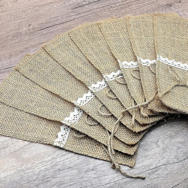 10 stk., blonde jute bestikkpose, blonde jute bestikkpose, middag