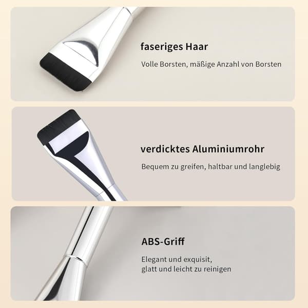 Ultra-Thin Flat Foundation Brush Set 2 pcs compatible with powder lid Silver synthetic bristle makeup tool