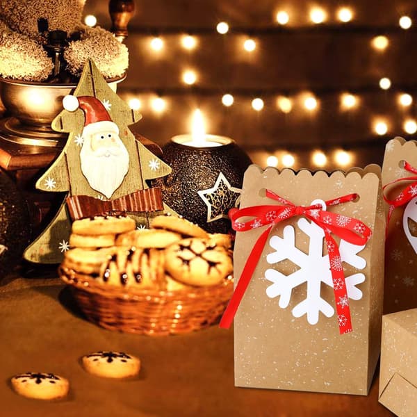 12-pack kraftpapperspåsar för jul, julklappspåsar för presenter