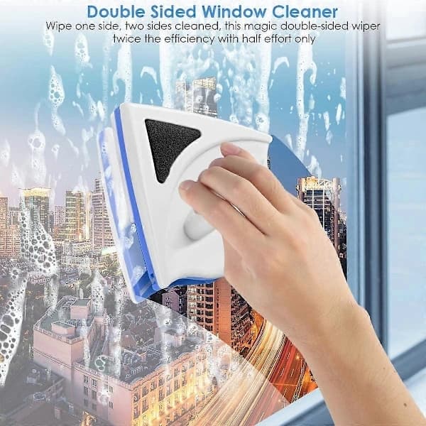 Magnetic Window Cleaner, Double-Sided Window Cleaning Tool with Anti-Fall Rope, Window Cleaning Brush for 3-8mm Single Glazing (Blue)