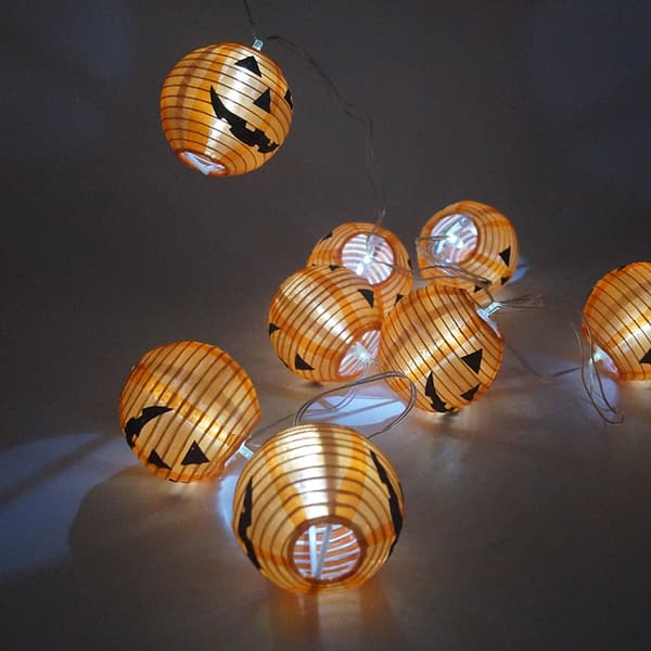 Halloween Græskar Lyskæde, 2M 10 LED Orange Efterår Guirlande Ba