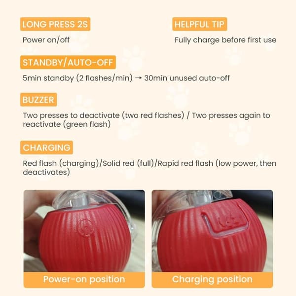 Interactive Pet Toy - Smart Rolling Ball with LED Light, 360° Automatic for Cats and Dogs, Rechargeable, Yellow yellow