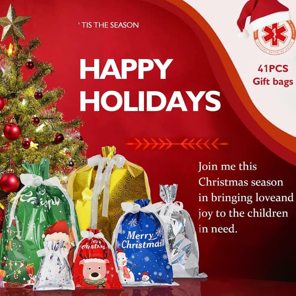 Christmas Gift Bags - 41 Pcs Assorted Sizes for Christmas Gifts (Large Medium Small)