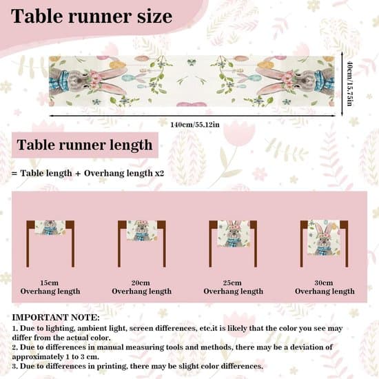 Easter Decoration - Easter Table Runner with Rabbits, Eggs, Flowers and Carrots - 40 x 140 cm, Easter Tablecloth - Spring Table Runner