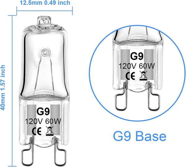G9 Bulb 60W G9 Halogen Bulb 2-Pin for Range Hood Microwave Bathroom Light Pendant Light 120V 2700K Warm White 12-Pack