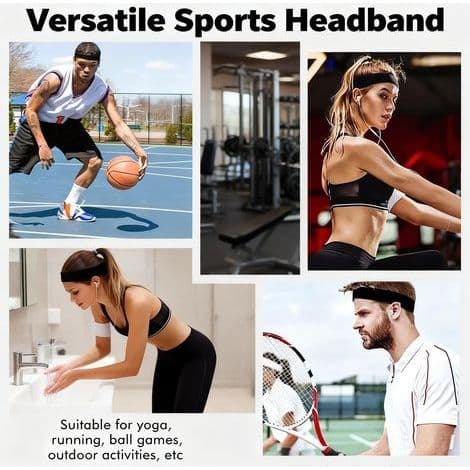 6-delt sportshovedbåndssæt til mænd og kvinder, elastisk skridsikkert svedabsorberende hårbånd til sport