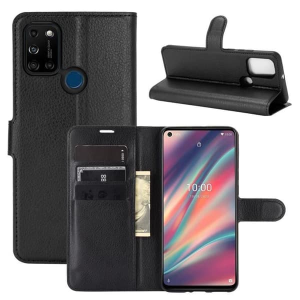 Wiko View5 Etui - Sort PU-læder med stødsikker beskyttelse, stativfunktion og telefonlomme[DB]