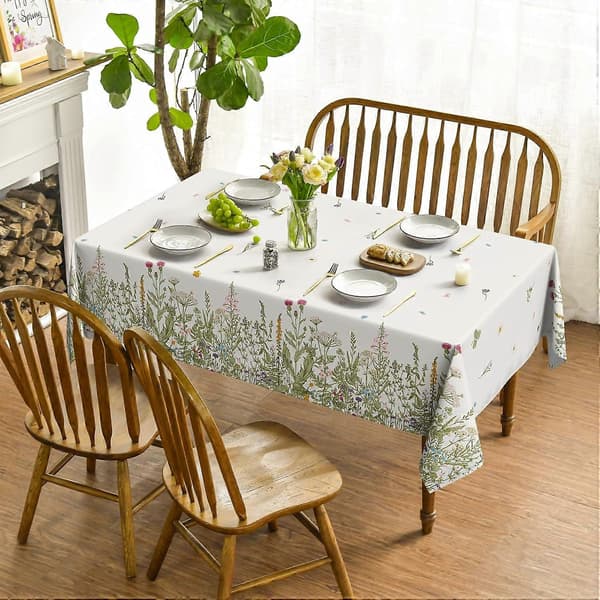 Rektangulær duk for vår og sommer, bordduk med ville blomster