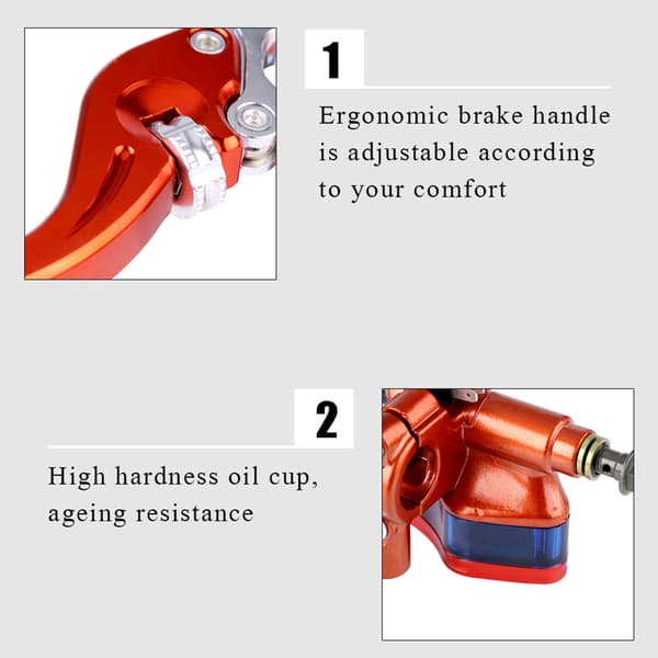 Pair 22mm CNC Motorcycle Hydraulic Brake Pump Clutch Master Cylinder Lever Adjustable Orange