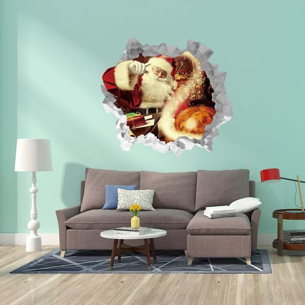 3D Joulupukki Poro Seinätarrat Murtaudu Läpi Seinän Vinyyli
