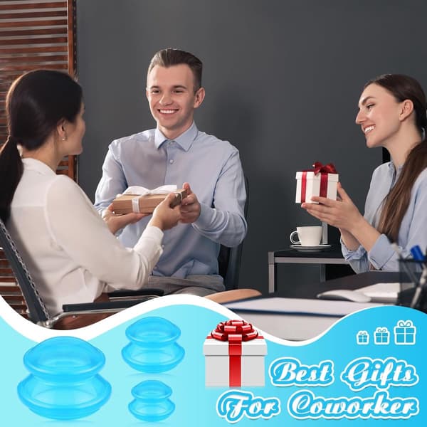 Silikone Cupping Sæt, 6 kopper (3 størrelser), Anti-appelsinhudsmassage, Transparent blå