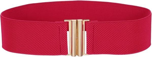 Bredt elastisk taljebælte med firkantet metalspænde til kvinder, rosa rød Silver/Gold