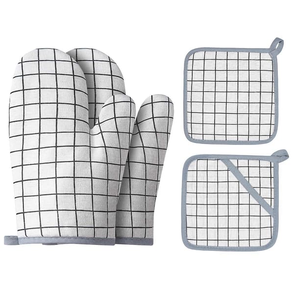 4-delt Grytekluter og Grytehansker Sett - Resirkulert Silikon Sklisikker for Matlaging/Baking/Grilling (grå)