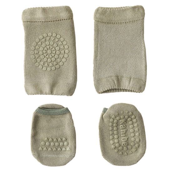 Set med halkfria babyknäskydd och halkfria babysockor, neutrala knäskydd för