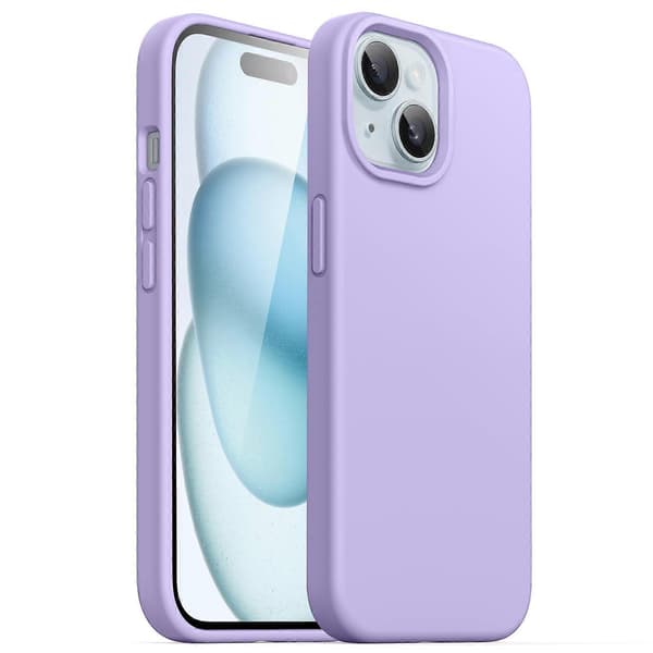 Silicone Case for iPhone 15 6.1 inch, Silky, Soft Full Protective Case, Shockproof Protection, Light Purple