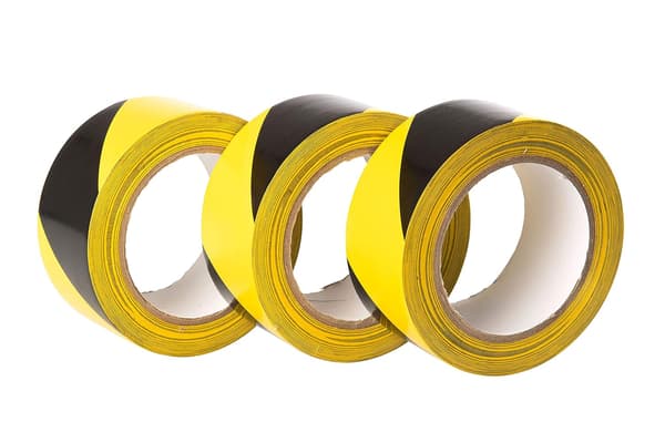 Advarselstape - 3 ruller - 50 mm x 33 m per rull - for gulvmerking/sikkerhet - gul/svarte striper