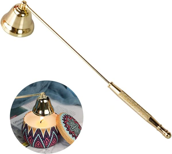 Antikk svart lyseslukker i rustfritt stål med 20 cm langt håndtak for aromaterapi, lys, telys for å slukke lys (gull)