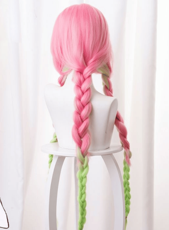 Paryk til Kanroji Mitsuri Cosplay til Demon Slayer Grøn og Pink L